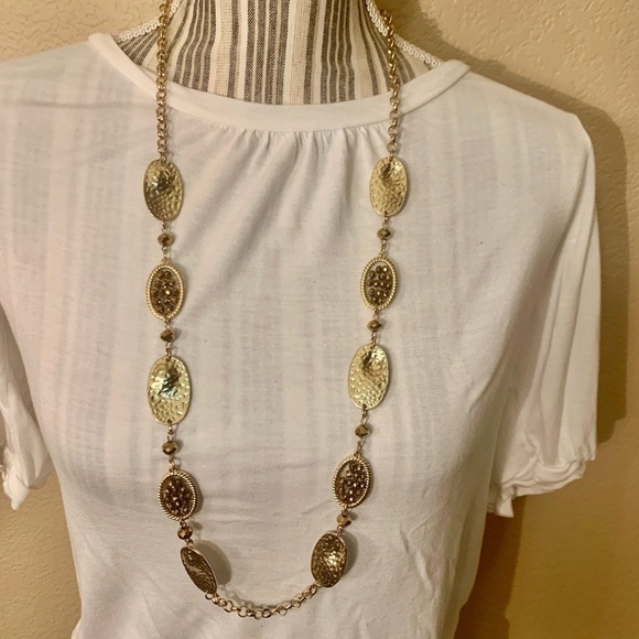 Boho Necklace Long Gold-Tone & Bronze Beaded Perfect Condition Gorgeous! - Picture 3 of 16